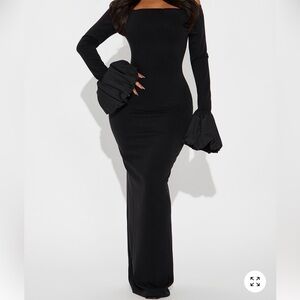 Fashion Nova Black Off-Shoulder Ruffle Cuff Maxi Dress